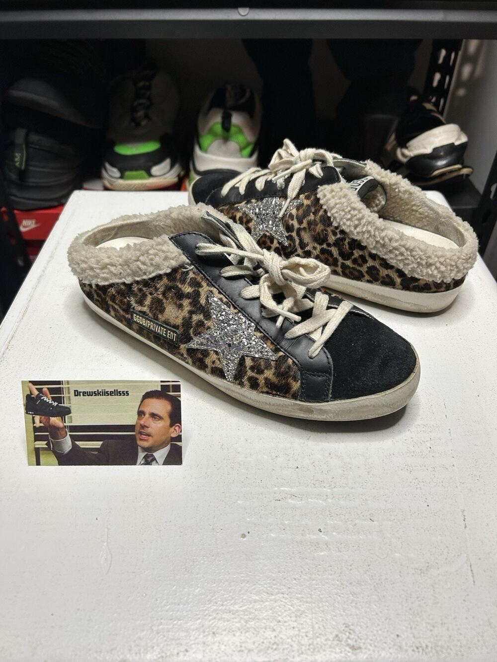 Golden Goose Sabot Shearling Leopard-Print Star Slide Size 38 EU / 8 US Women